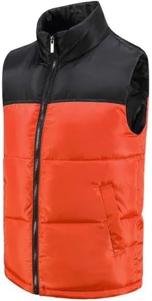 lcziwo Mens Sleeveless Vest Cotton Padded Coat Lightweight Color Block Stand Collar Zip up Pocket Quilted Puffer Jacket