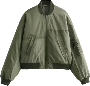 lcziwo Women's Winter Jackets Plus Size Cropped Puffer Jacket Casual Zipper Baseball Jacket Cotton Padded Coat Streetwear