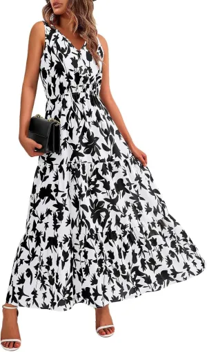 Leaf Print Ruffle Hem Belted Dress for Women V-Neck Vacation Ruffle Sleeve Party Formal Dress for Spring Summer