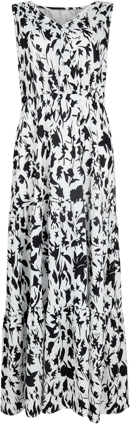 Leaf Print Ruffle Hem Belted Dress for Women V-Neck Vacation Ruffle Sleeve Party Formal Dress for Spring Summer