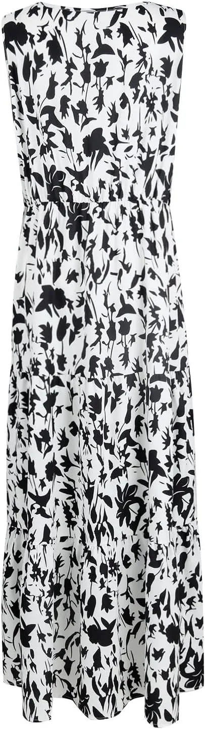 Leaf Print Ruffle Hem Belted Dress for Women V-Neck Vacation Ruffle Sleeve Party Formal Dress for Spring Summer