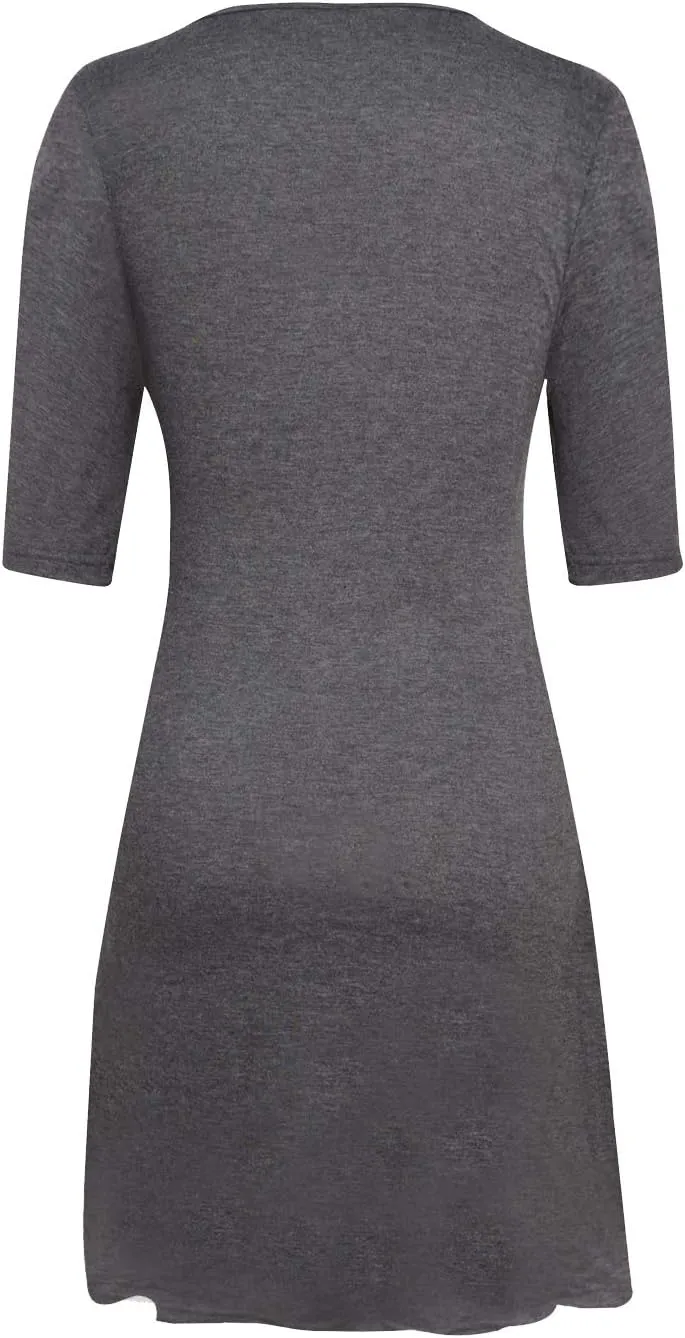 LEIYEE Womens Summer Casual Half Sleeve Empire Waist Loose Swing Pleated Modest Work Tunic T Shirt Dresses