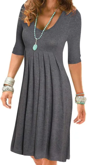 LEIYEE Womens Summer Casual Half Sleeve Empire Waist Loose Swing Pleated Modest Work Tunic T Shirt Dresses