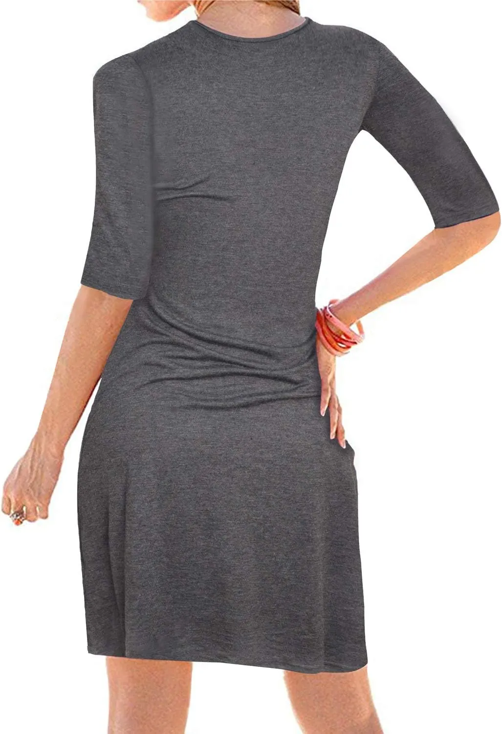 LEIYEE Womens Summer Casual Half Sleeve Empire Waist Loose Swing Pleated Modest Work Tunic T Shirt Dresses