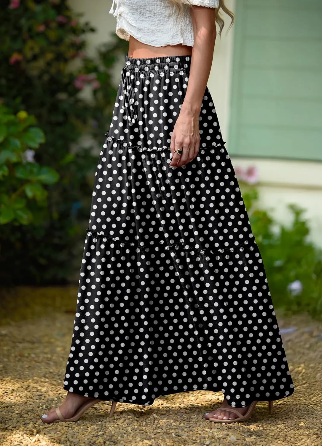 Lepunuo Womens Casual Boho High Waisted Flowy Maxi Skirts Trendy Floral Cute Long Skirts with Pockets