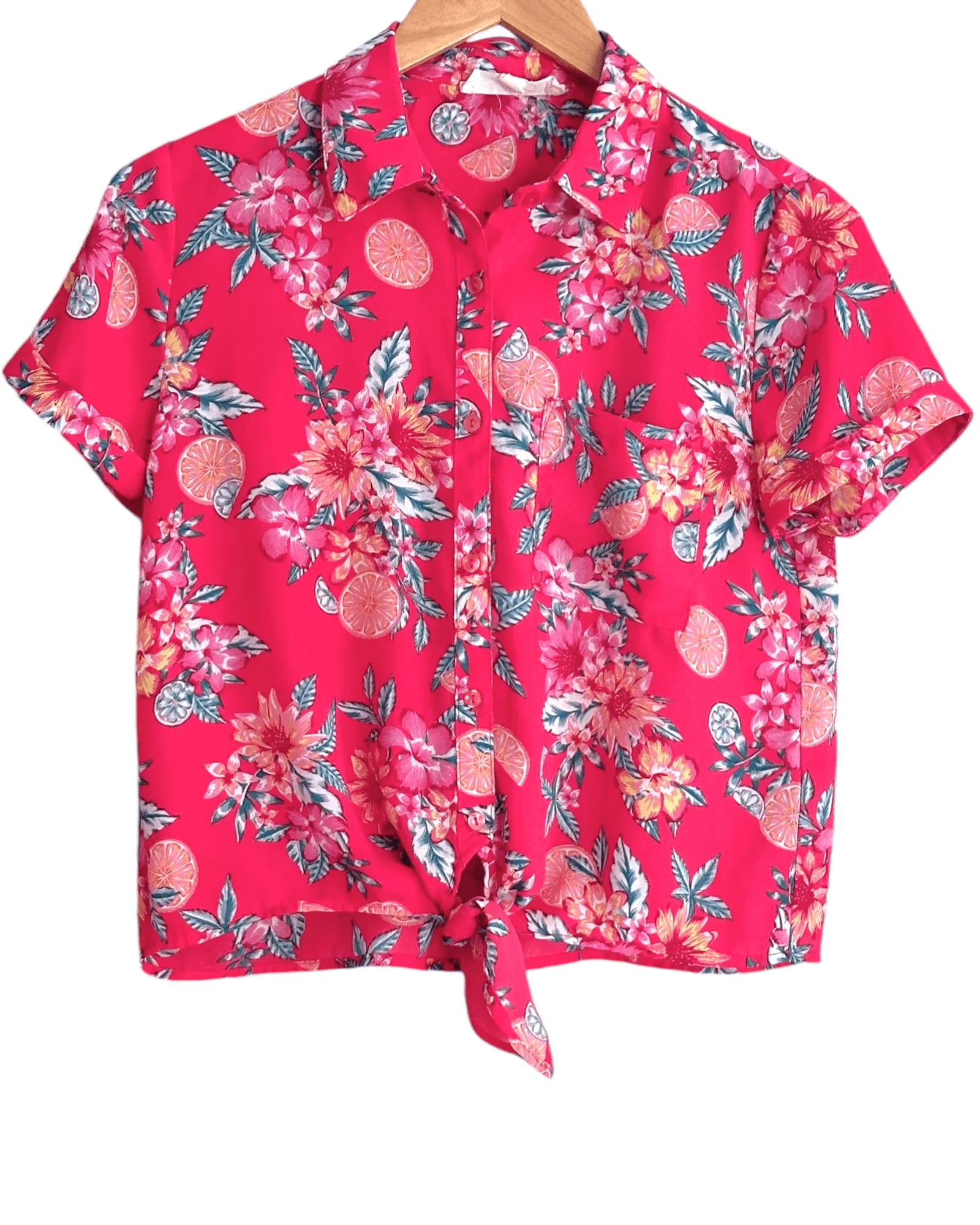 Light Spring Floral Tie Front Camp Shirt