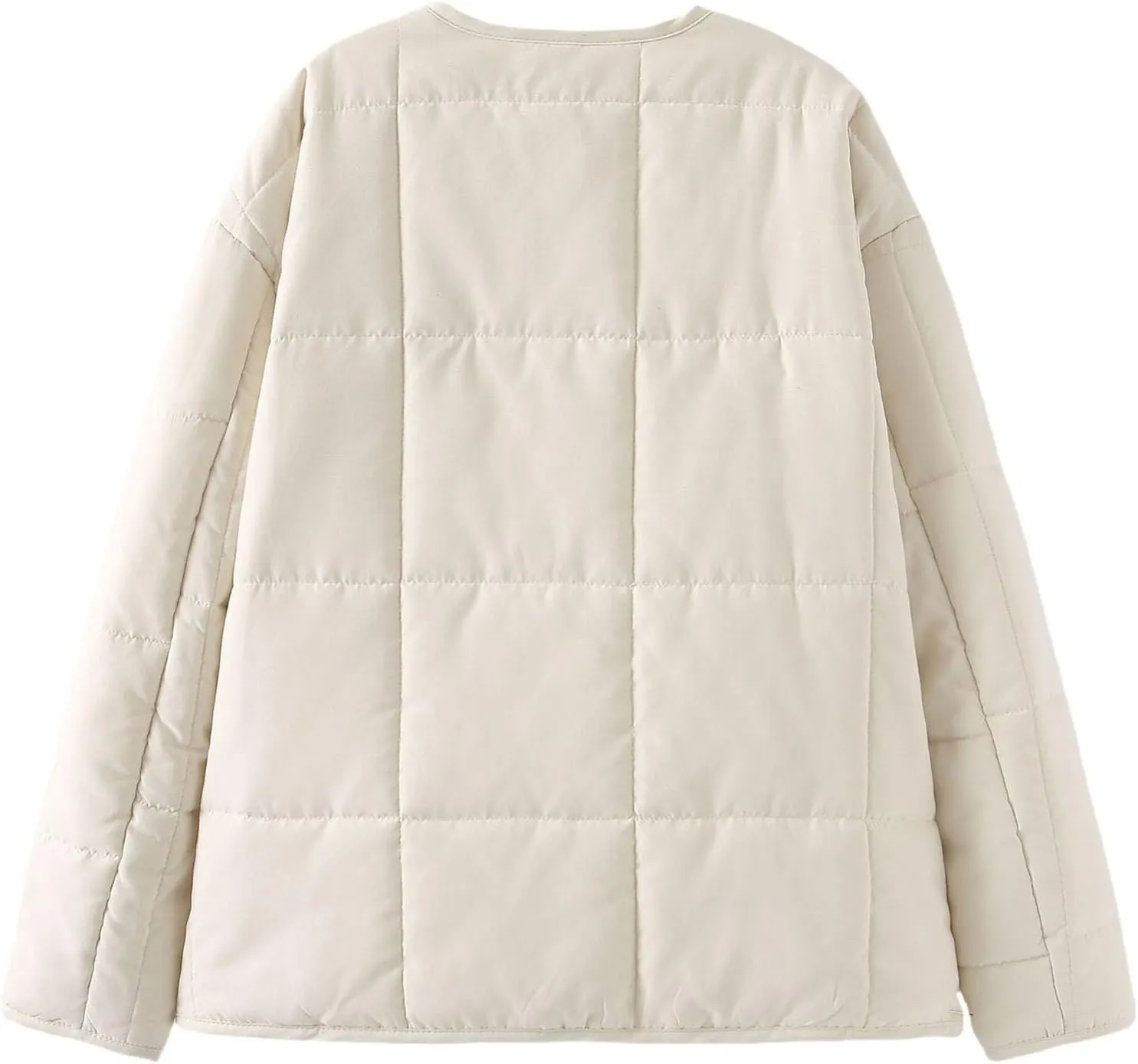 Lightweight Plus Size Puffer Jacket for Women Solid Button Down Round Neck Down Coats Outwear with Pockets