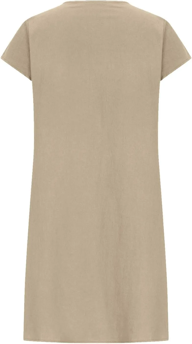 Linen Dresses for Women 2025 Pleated Summer Midi Dresses Cap Sleeve Flowy Dress Beach Vacation Casual Mini Dress
