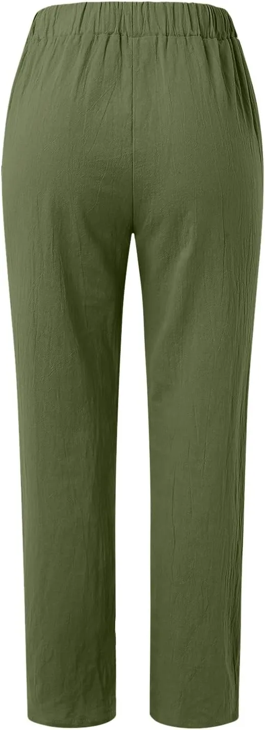 Linen Pants for Women 2025 High Waisted Wide Leg Lounge Beach Pant Summer Trendy Elastic Waist Pull On Gauze Trousers