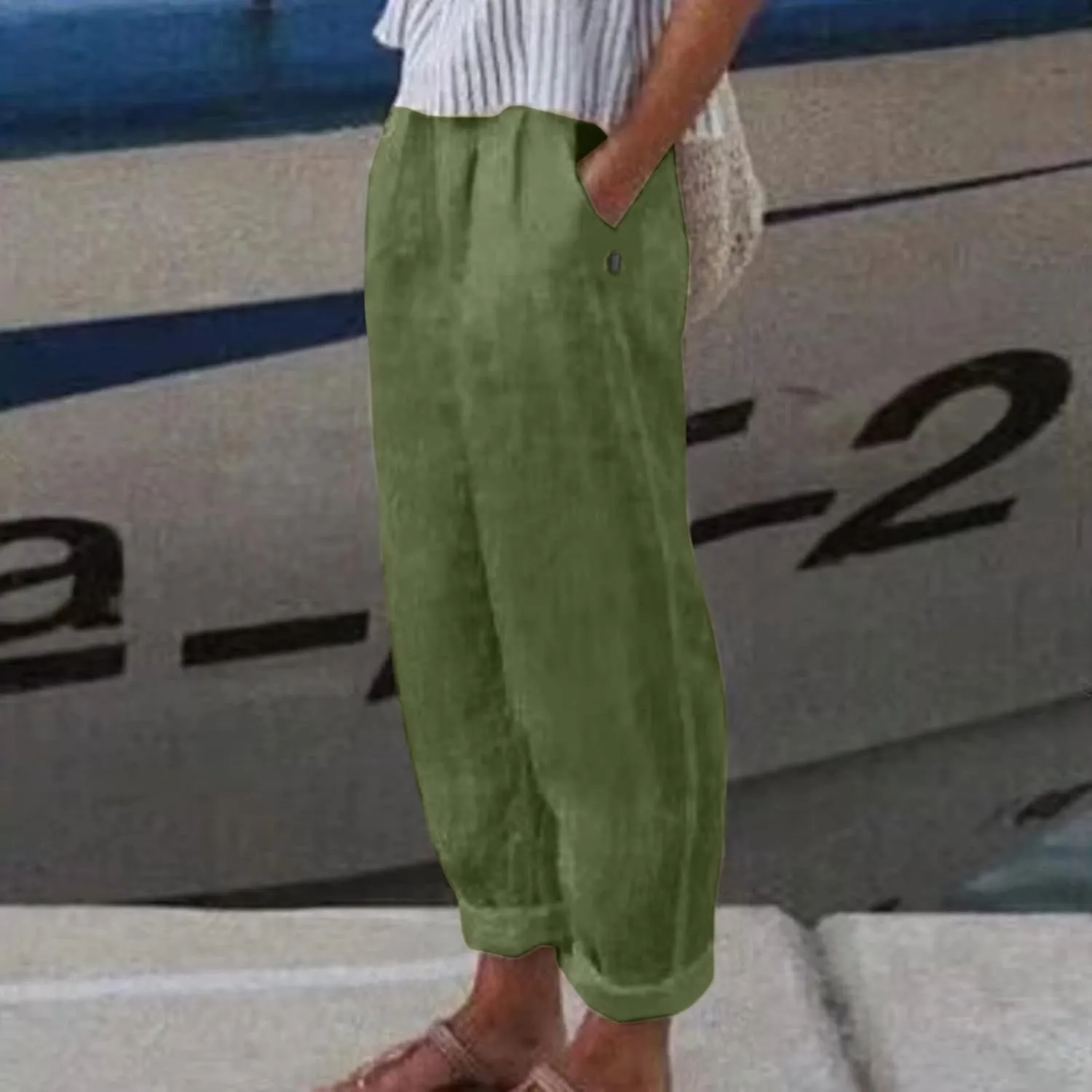 Linen Pants for Women 2025 High Waisted Wide Leg Lounge Beach Pant Summer Trendy Elastic Waist Pull On Gauze Trousers