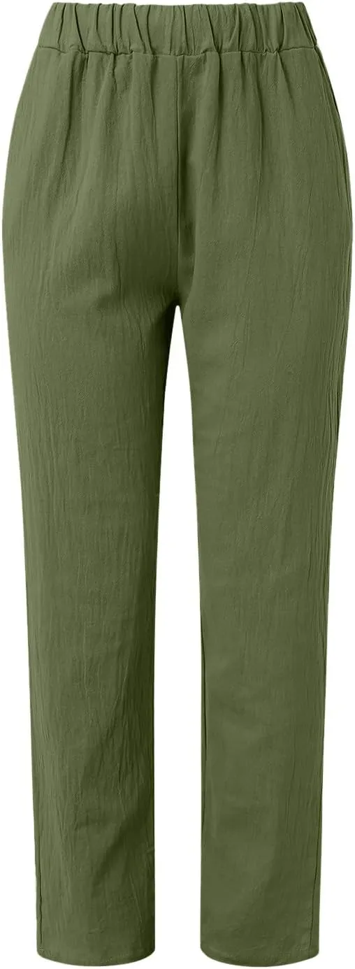 Linen Pants for Women 2025 High Waisted Wide Leg Lounge Beach Pant Summer Trendy Elastic Waist Pull On Gauze Trousers