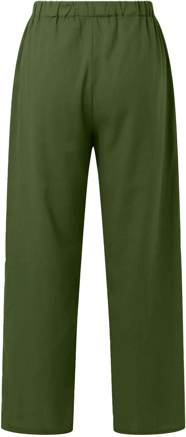 Linen Pants for Women 2025 Summmer Straight Leg Lounge Beach Pant High Waisted Elastic Drawstring with Pockets