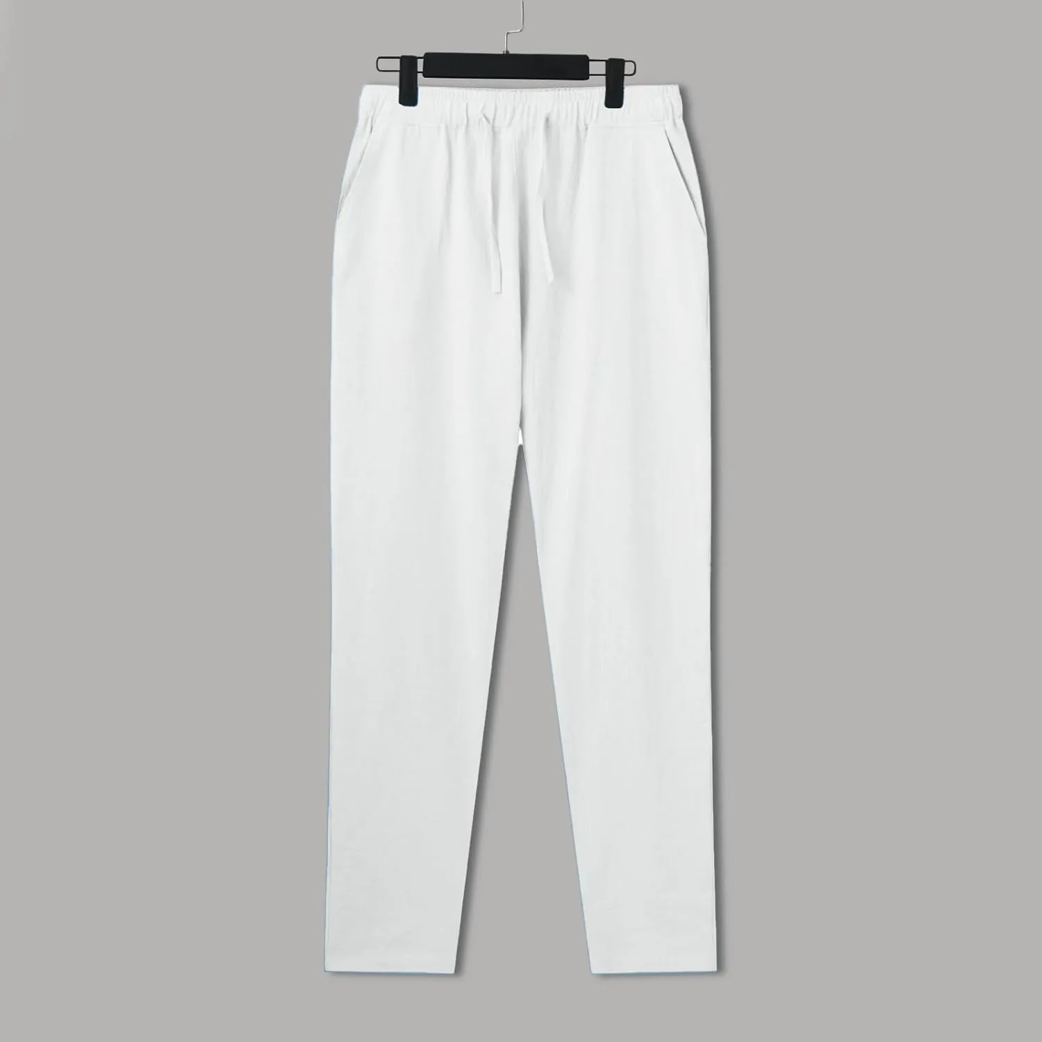 Linen Pants Men Casual Pants Loose Fit Trousers Elastic Waist Lightweight Pants Summer Yoga Beach Long Pants with Pockets