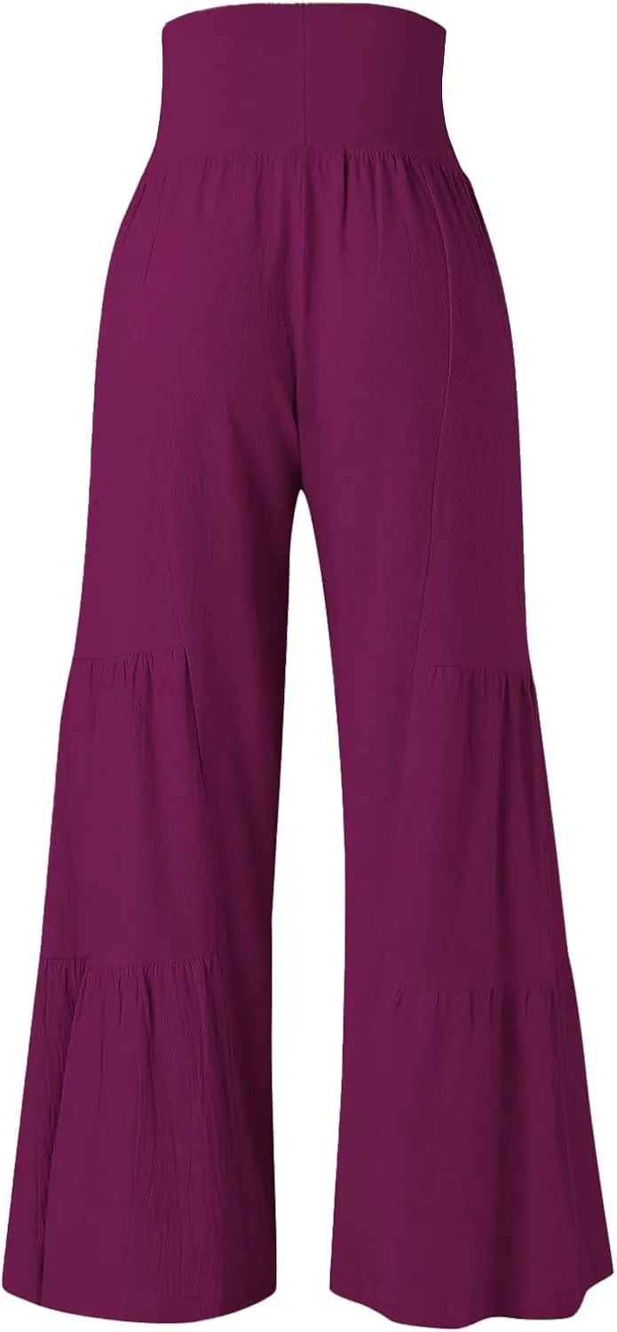 Linen Pants Women Summer Wide Leg Palazzo Pants Boho Loose Fit Casual Flowy Lounge Trousers Women Casual Linen Pants