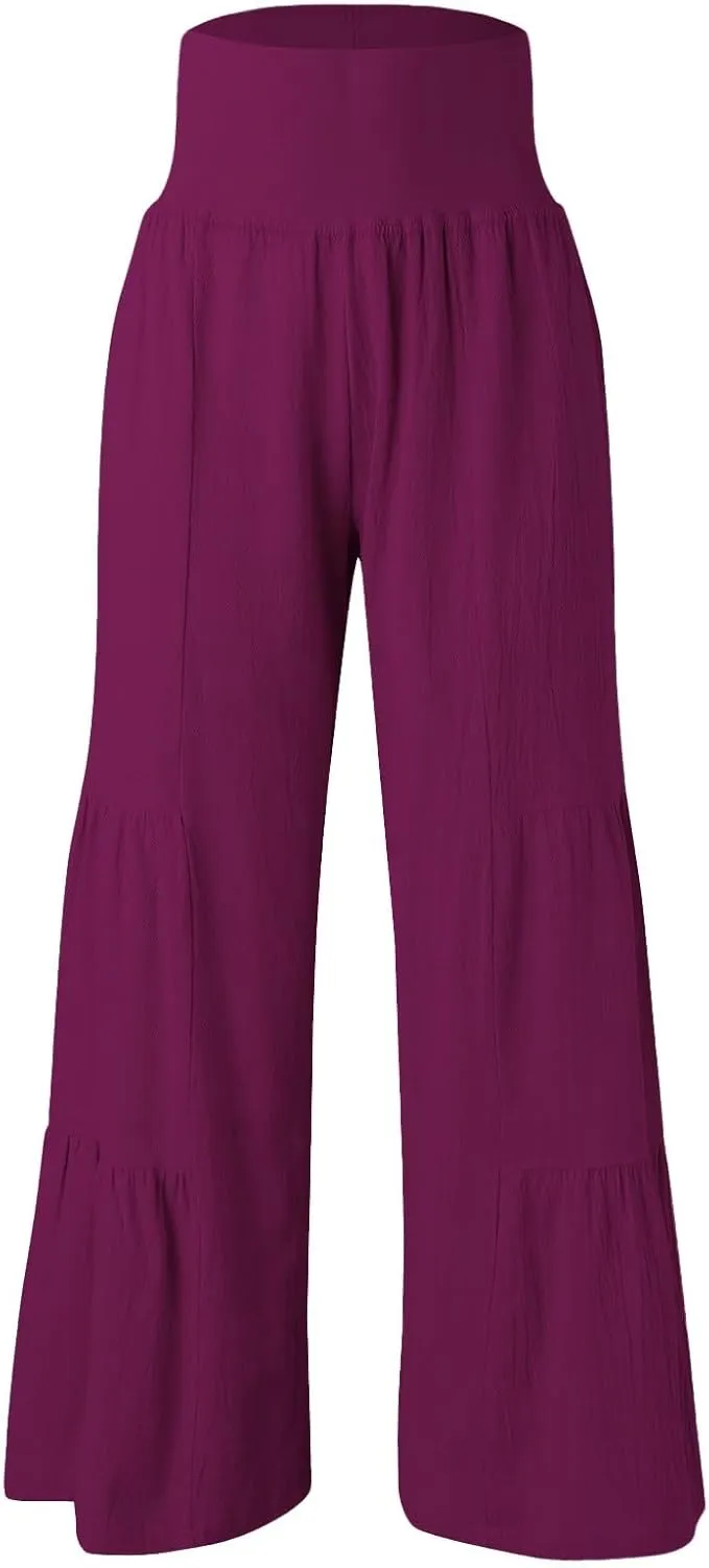 Linen Pants Women Summer Wide Leg Palazzo Pants Boho Loose Fit Casual Flowy Lounge Trousers Women Casual Linen Pants