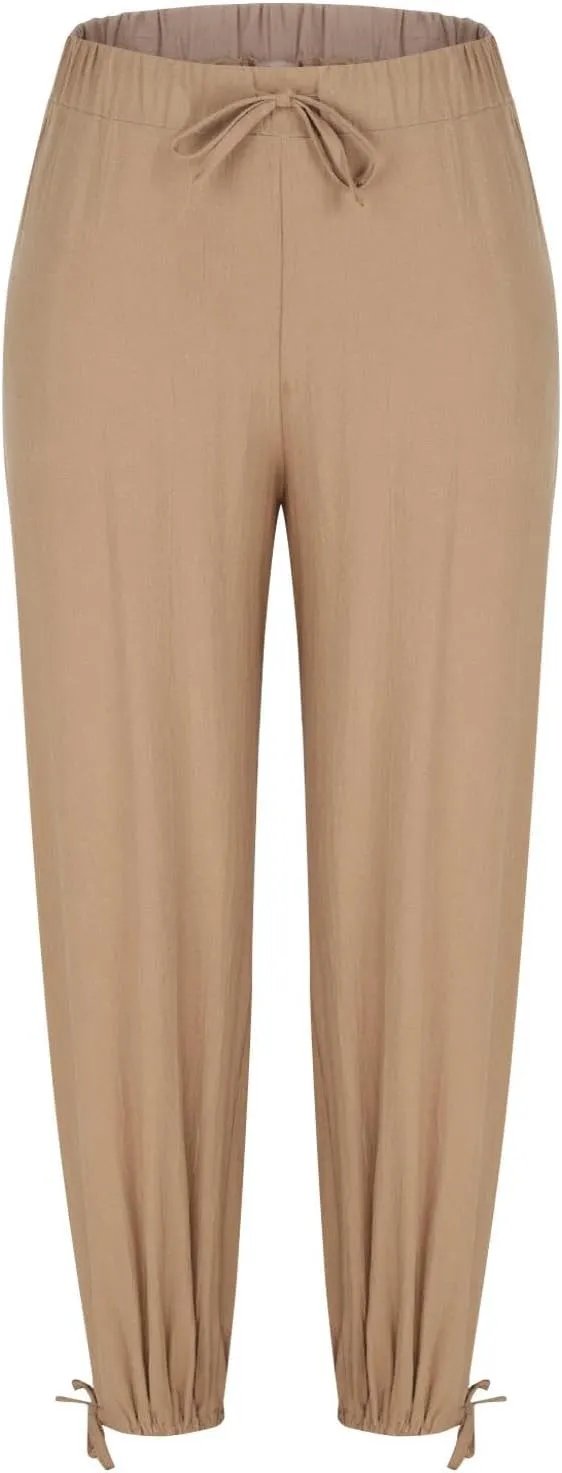 Linen Pants Women Summer Wide Leg Pants Elastic Waist Pants Lounge Pants Casual Beach Ankle Twist Knot Trousers 2025