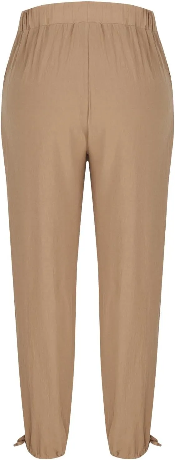 Linen Pants Women Summer Wide Leg Pants Elastic Waist Pants Lounge Pants Casual Beach Ankle Twist Knot Trousers 2025