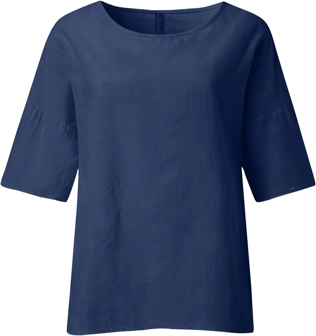 Linen Shirts for Women Solid Color Basic 3/4 Sleeve Tops 2025 Summer Casual Blouses Ladies Fashion Vacation Tunic