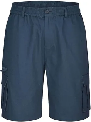 Linen Shorts Men for Casual Workwear Elastic Waist Men's Cargo Mens Cotton Everyday Wear Big and Tall Regular Fit