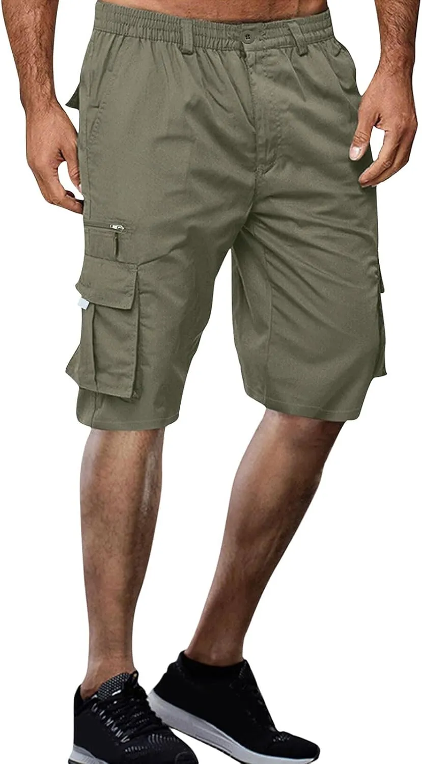 Linen Shorts Men for Casual Workwear Elastic Waist Men's Cargo Mens Cotton Everyday Wear Big and Tall Regular Fit