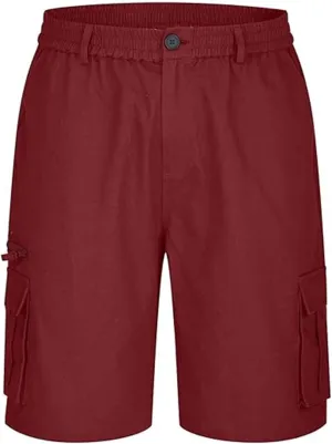 Linen Shorts Men for Casual Workwear Elastic Waist Men's Cargo Mens Cotton Everyday Wear Big and Tall Regular Fit
