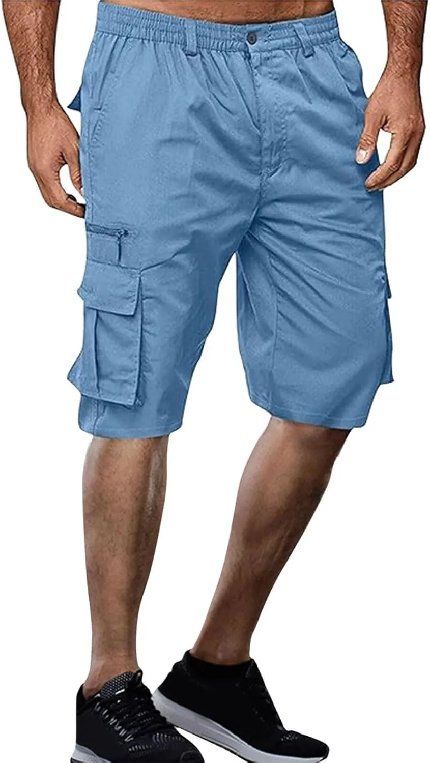 Linen Shorts Men for Casual Workwear Elastic Waist Men's Cargo Mens Cotton Everyday Wear Big and Tall Regular Fit