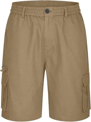 Linen Shorts Men for Casual Workwear Elastic Waist Men's Cargo Mens Cotton Everyday Wear Big and Tall Regular Fit
