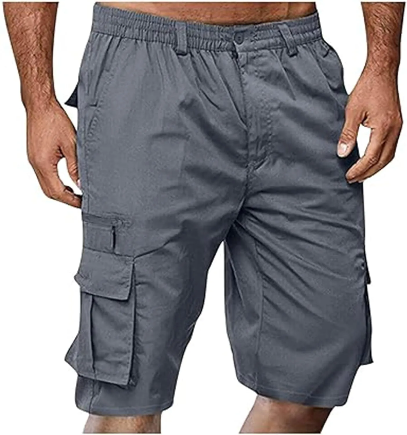 Linen Shorts Men for Casual Workwear Elastic Waist Men's Cargo Mens Cotton Everyday Wear Big and Tall Regular Fit