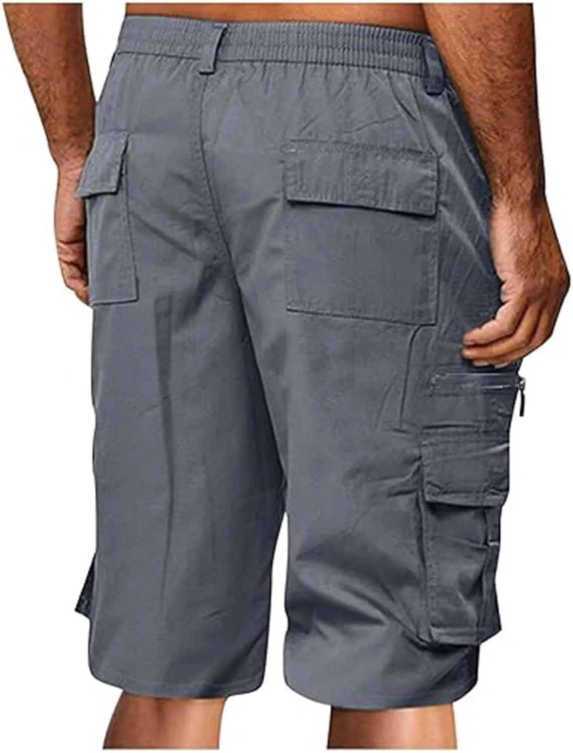Linen Shorts Men for Casual Workwear Elastic Waist Men's Cargo Mens Cotton Everyday Wear Big and Tall Regular Fit