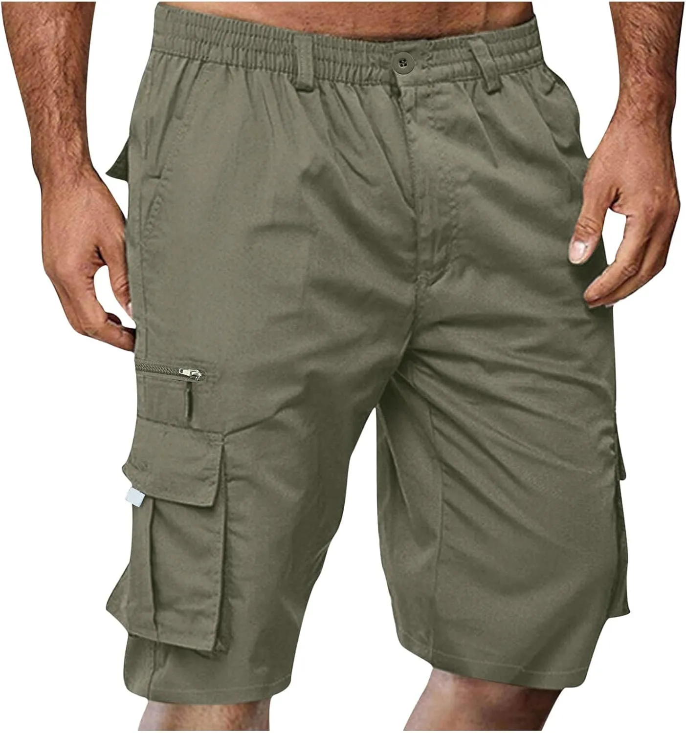 Linen Shorts Men for Casual Workwear Elastic Waist Men's Cargo Mens Cotton Everyday Wear Big and Tall Regular Fit