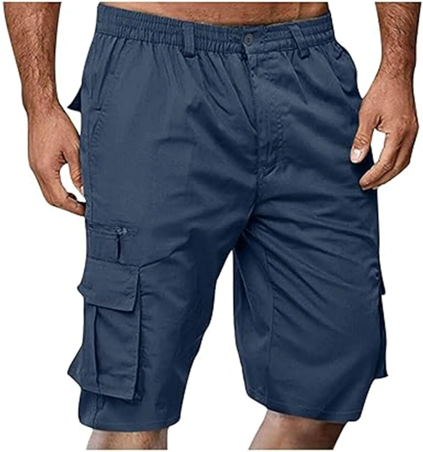 Linen Shorts Men for Casual Workwear Elastic Waist Men's Cargo Mens Cotton Everyday Wear Big and Tall Regular Fit