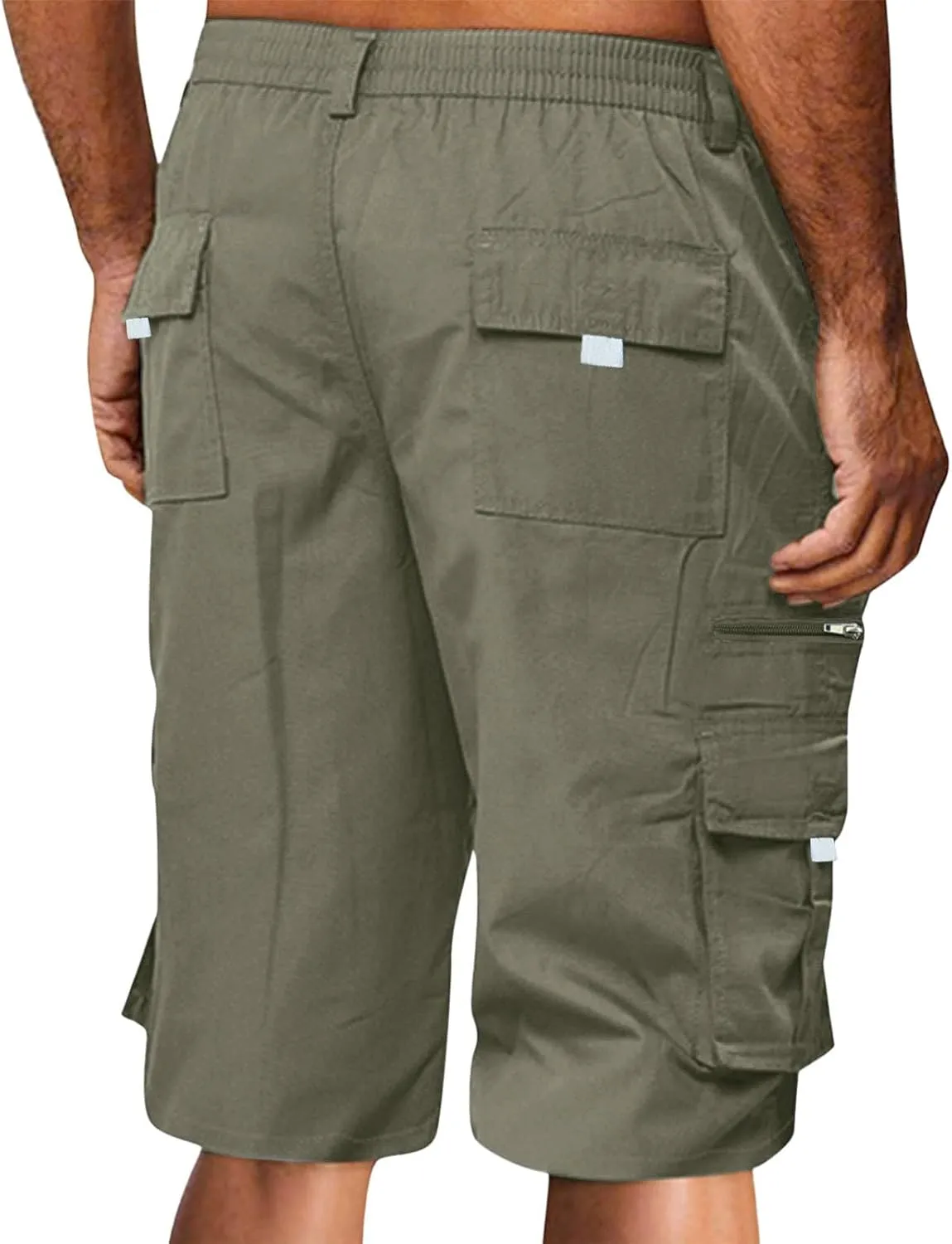 Linen Shorts Men for Casual Workwear Elastic Waist Men's Cargo Mens Cotton Everyday Wear Big and Tall Regular Fit