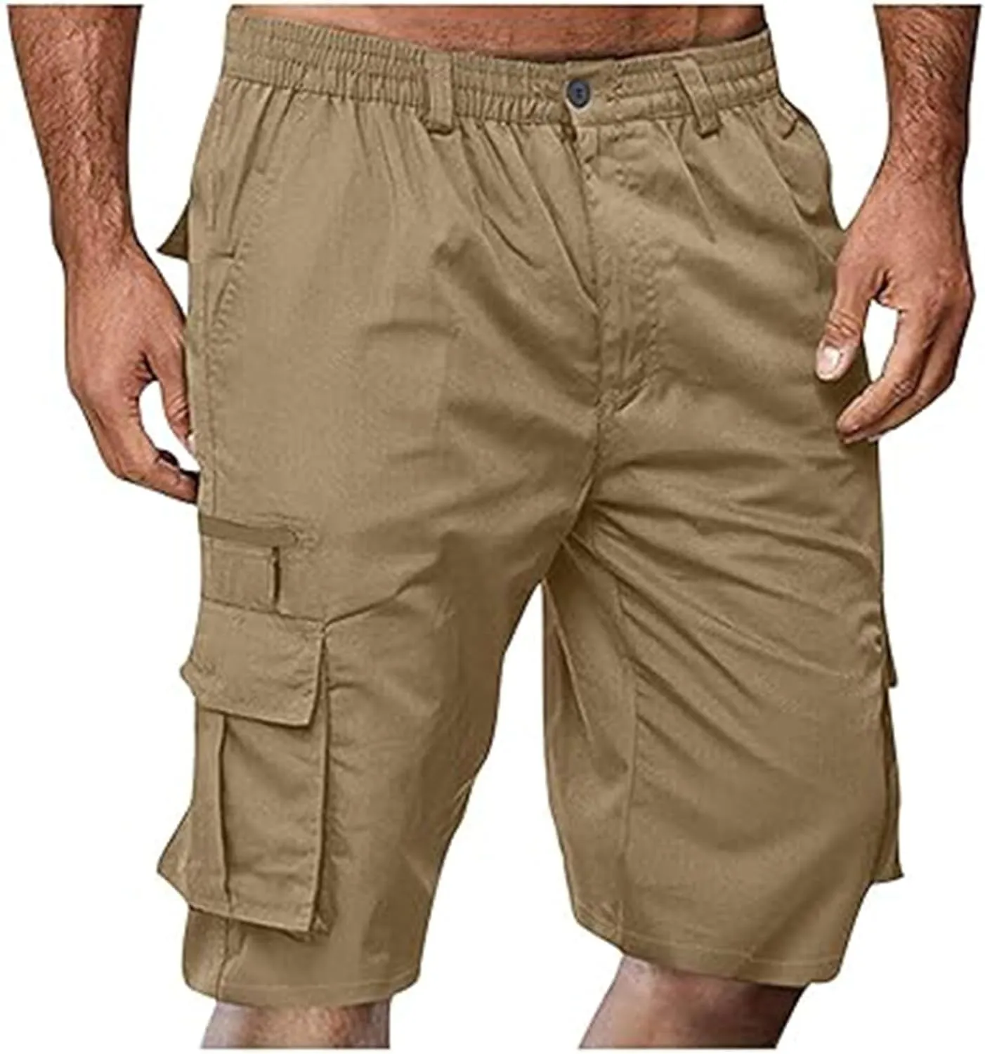 Linen Shorts Men for Casual Workwear Elastic Waist Men's Cargo Mens Cotton Everyday Wear Big and Tall Regular Fit