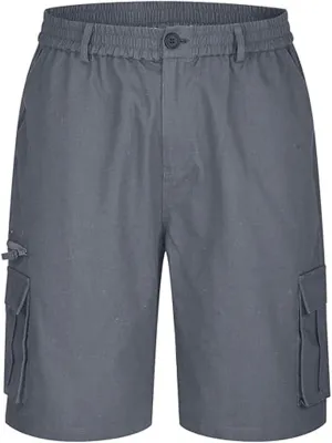 Linen Shorts Men for Casual Workwear Elastic Waist Men's Cargo Mens Cotton Everyday Wear Big and Tall Regular Fit