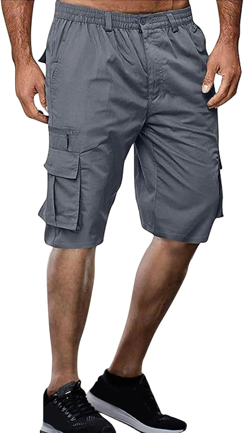 Linen Shorts Men for Casual Workwear Elastic Waist Men's Cargo Mens Cotton Everyday Wear Big and Tall Regular Fit