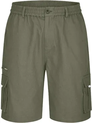 Linen Shorts Men for Casual Workwear Elastic Waist Men's Cargo Mens Cotton Everyday Wear Big and Tall Regular Fit
