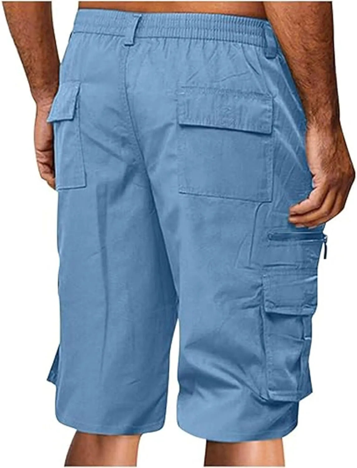 Linen Shorts Men for Casual Workwear Elastic Waist Men's Cargo Mens Cotton Everyday Wear Big and Tall Regular Fit
