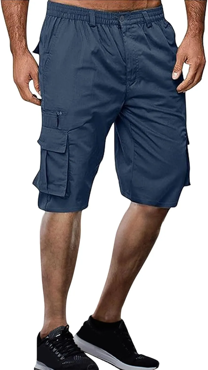 Linen Shorts Men for Casual Workwear Elastic Waist Men's Cargo Mens Cotton Everyday Wear Big and Tall Regular Fit
