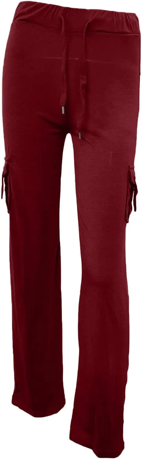 Lmdudan Women Cargo Pants High Waist Wide Leg Pants with Pockets Casual Button Stretch Yoga Workout Leggings Gym Sweatpants