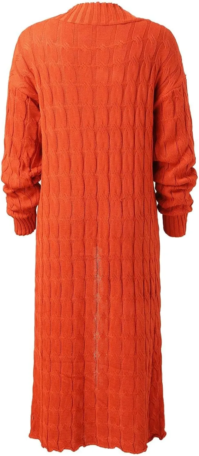 Long Cardigan for Women Long Sleeve Cable Knit Loose Plain Fall Winter Trench Coat with Pocket Autumn Open Front Casual