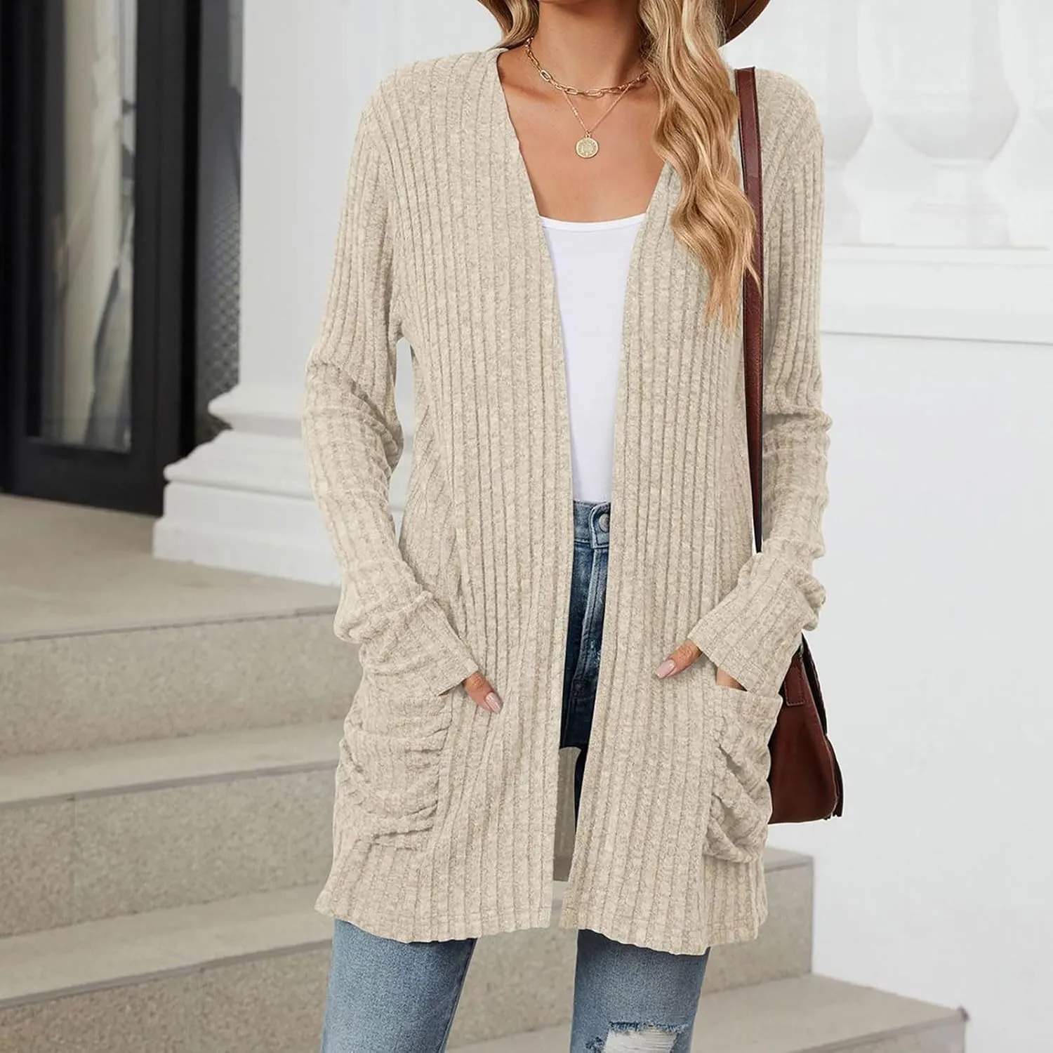 Long Cardigans For Women Trendy Draped Long Sleeve Open Front Cardigan Sweaters Oversized Knit Cardigan With Pockets