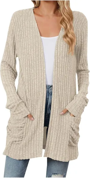 Long Cardigans For Women Trendy Draped Long Sleeve Open Front Cardigan Sweaters Oversized Knit Cardigan With Pockets