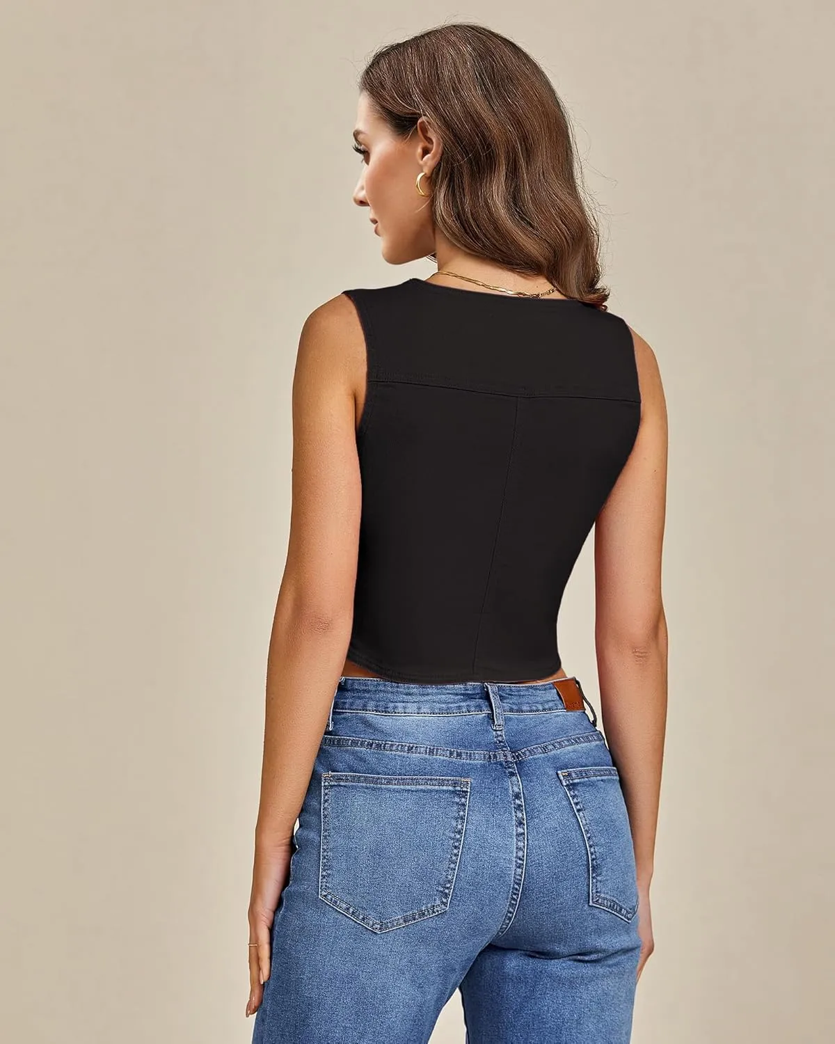 LookbookStore Denim Vest for Women Trendy Sleeveless Cropped Stretchy Jean Vests Top Summer Casual Button Wasitcoat Tops