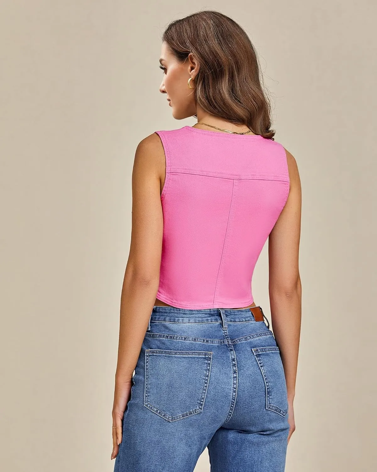 LookbookStore Denim Vest for Women Trendy Sleeveless Cropped Stretchy Jean Vests Top Summer Casual Button Wasitcoat Tops