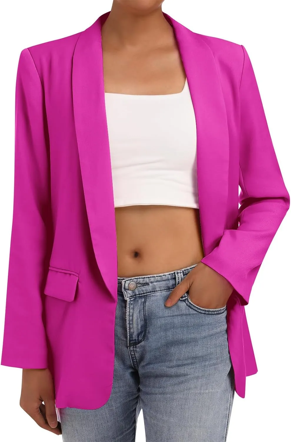 Loose Casual Blazer for Women Black Business Work Office Suit Jacket with Pocket Fall Lapel Collar Open Front Blazers