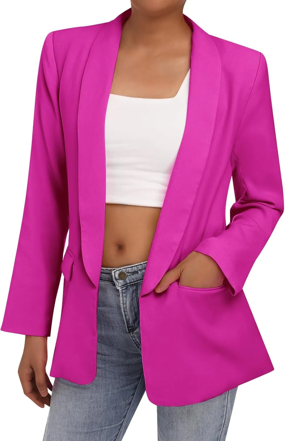 Loose Casual Blazer for Women Black Business Work Office Suit Jacket with Pocket Fall Lapel Collar Open Front Blazers