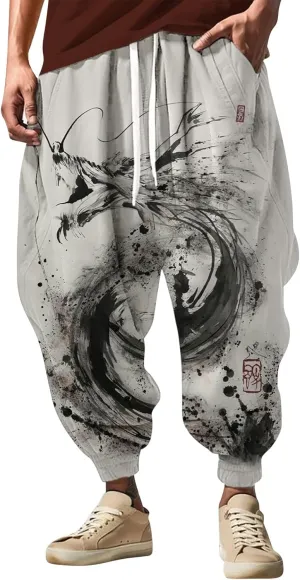 Loose Elastic Waist Drawstring Street Feel Casual Sweatpants Black Harem Pants Men Mens Pants White Harem Men's