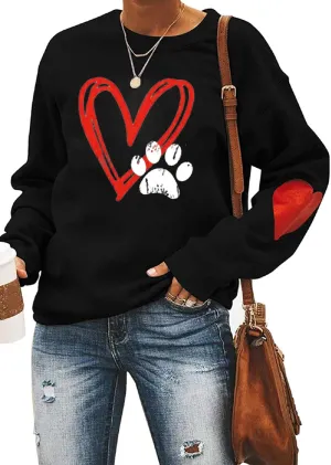 Love Heart Dog Paw Print Sweatshirts Women Long Sleeve Pullover Tops Casual Blouse Mother's Day