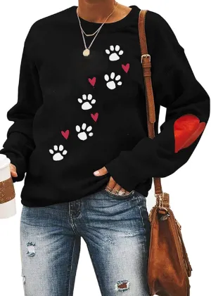 Love Heart Dog Paw Print Sweatshirts Women Long Sleeve Pullover Tops Casual Blouse Mother's Day