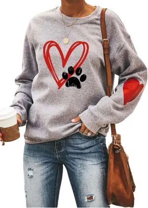 Love Heart Dog Paw Print Sweatshirts Women Long Sleeve Pullover Tops Casual Blouse Mother's Day
